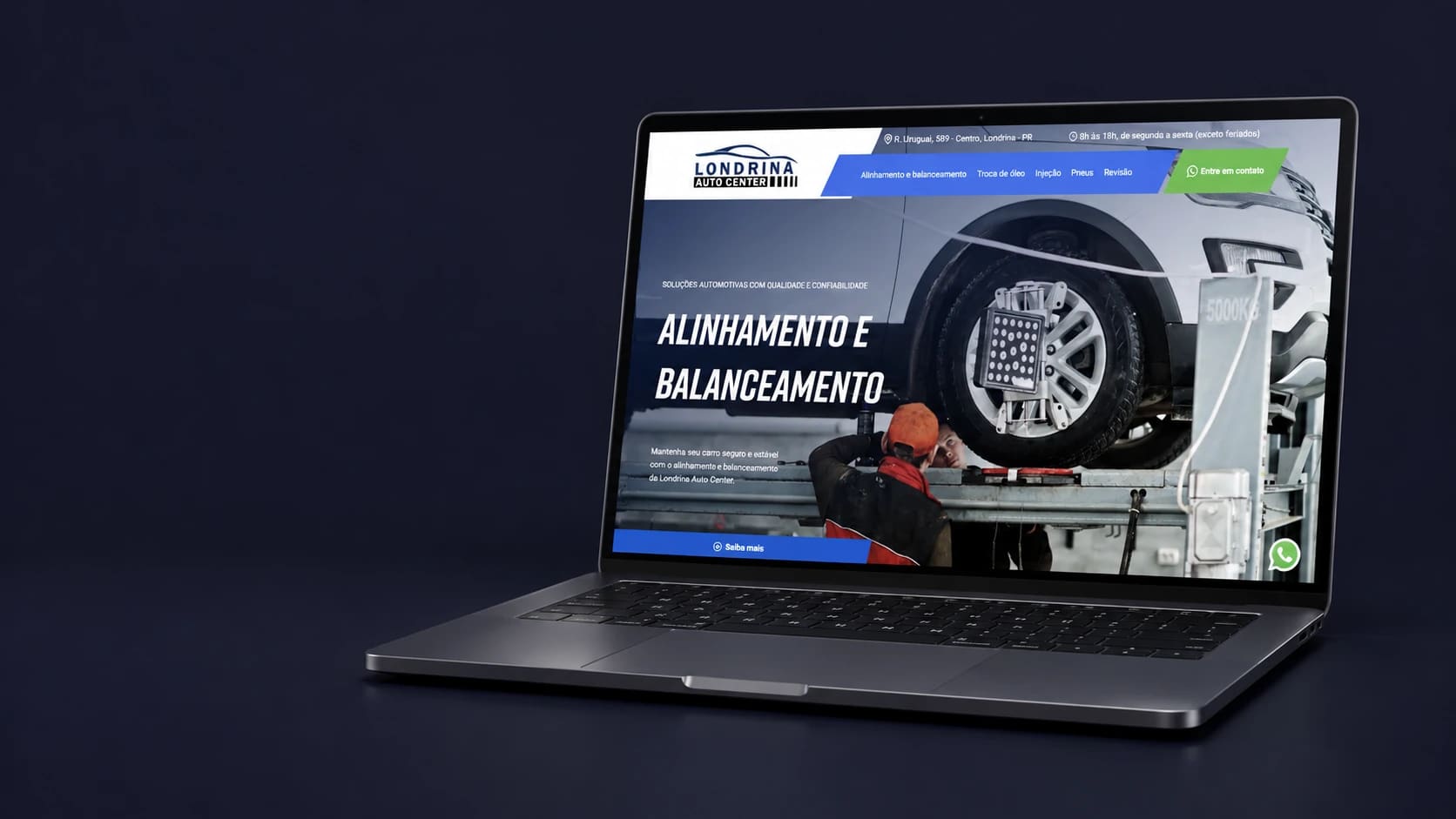 Mockup do projeto Londrina Auto Center em dispositivo, a partir da tela fornecida.