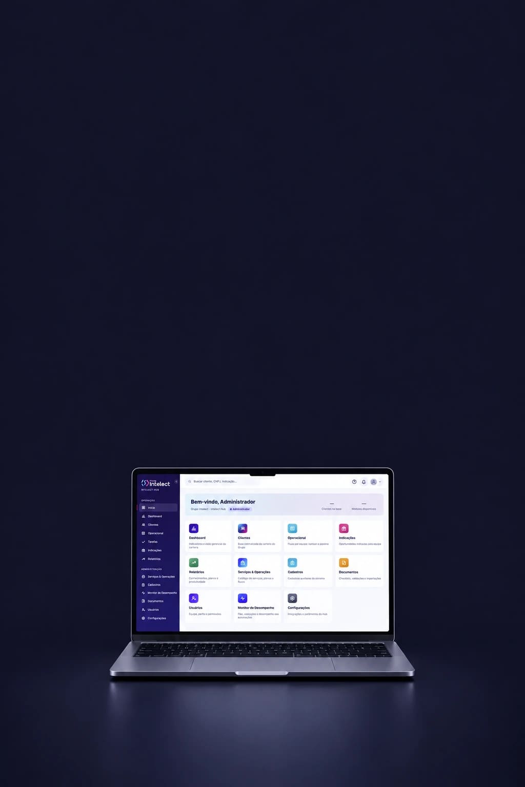 Mockup do projeto Intelect Hub em dispositivo, a partir da tela fornecida.
