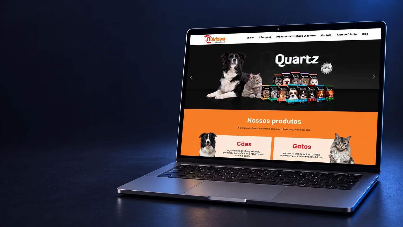 Mockup do site Nutridani em notebook completo, a partir da página real selecionada.