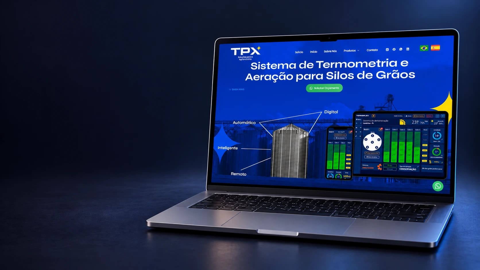 Mockup do site Termoplex em notebook completo, a partir da página real selecionada.