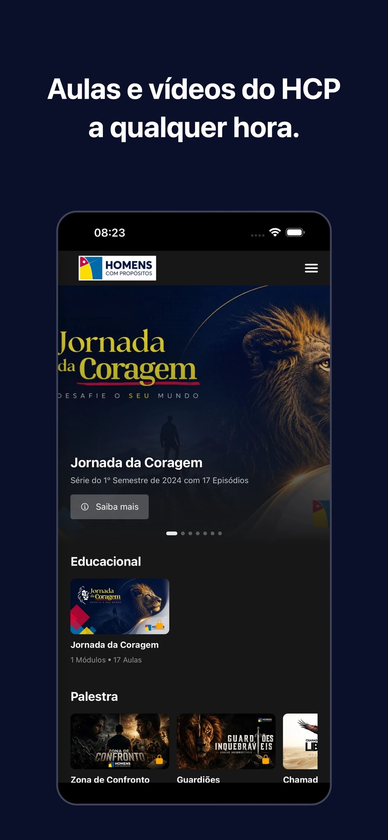 Imagem oficial da publicação do aplicativo Homens com Propósitos na App Store: Catálogo no aplicativo.