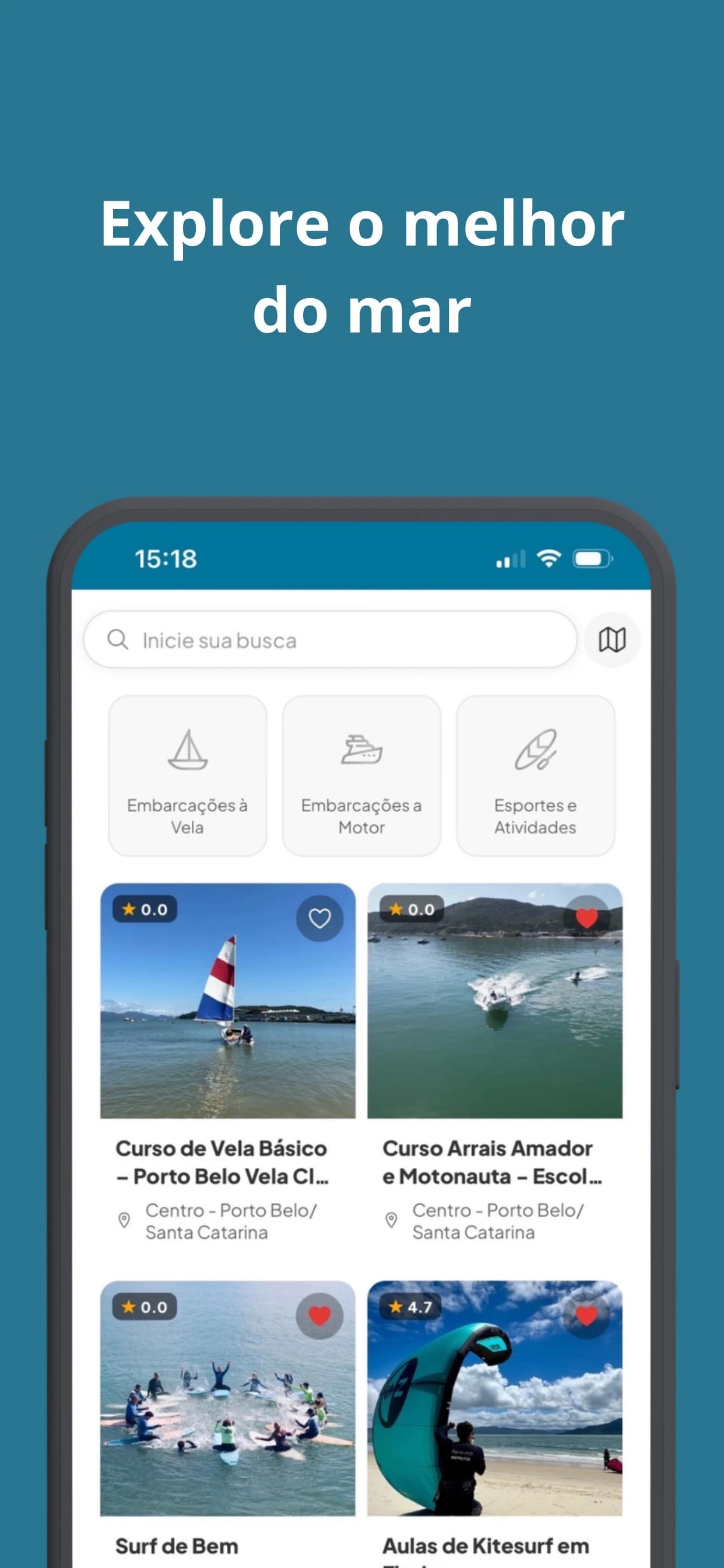 Imagem oficial da publicação do aplicativo Mar Aberto na App Store: Catálogo de experiências.