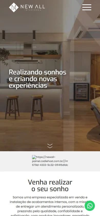 Captura real da Home de New All Interiores no celular.