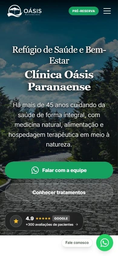 Captura real da Home de Oásis Paranaense no celular.