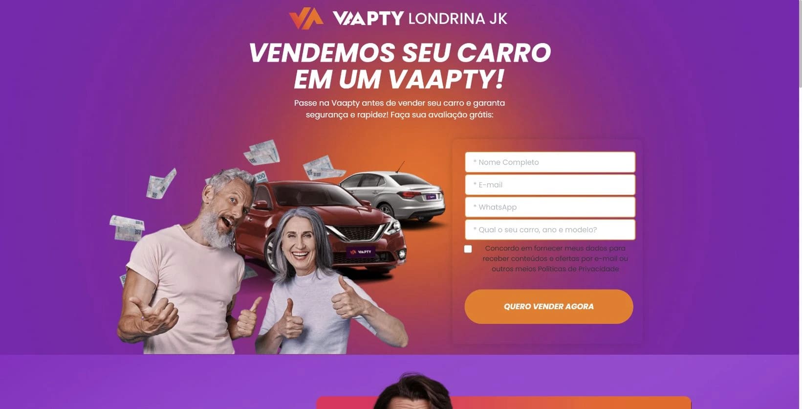 Captura real da landing page Vaapty Londrina no desktop.