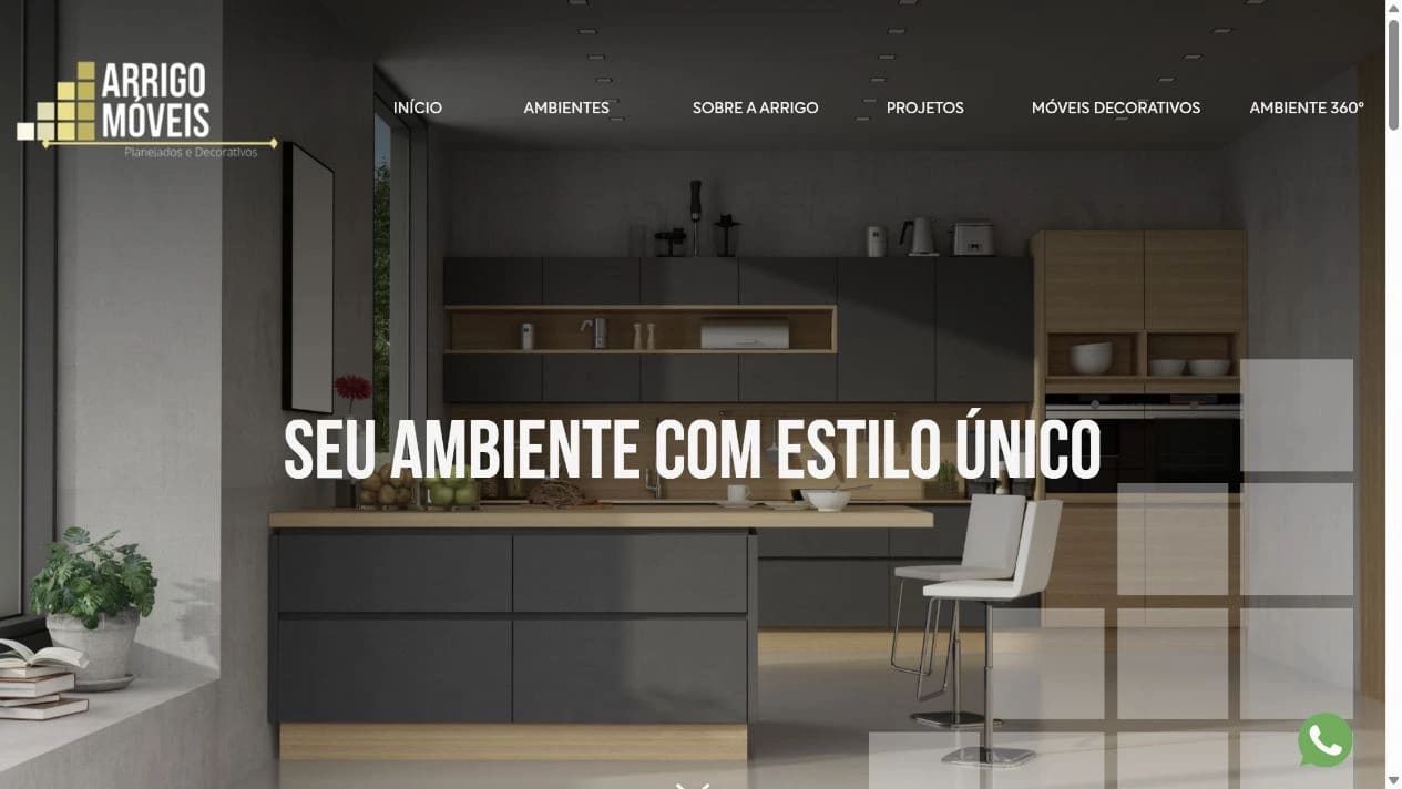 Captura real da Home de Arrigo Móveis no desktop.