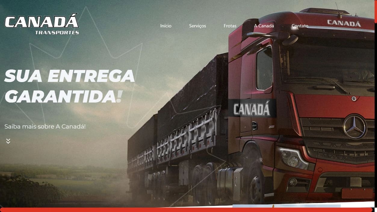 Captura real do site Canadá Transportes no desktop.